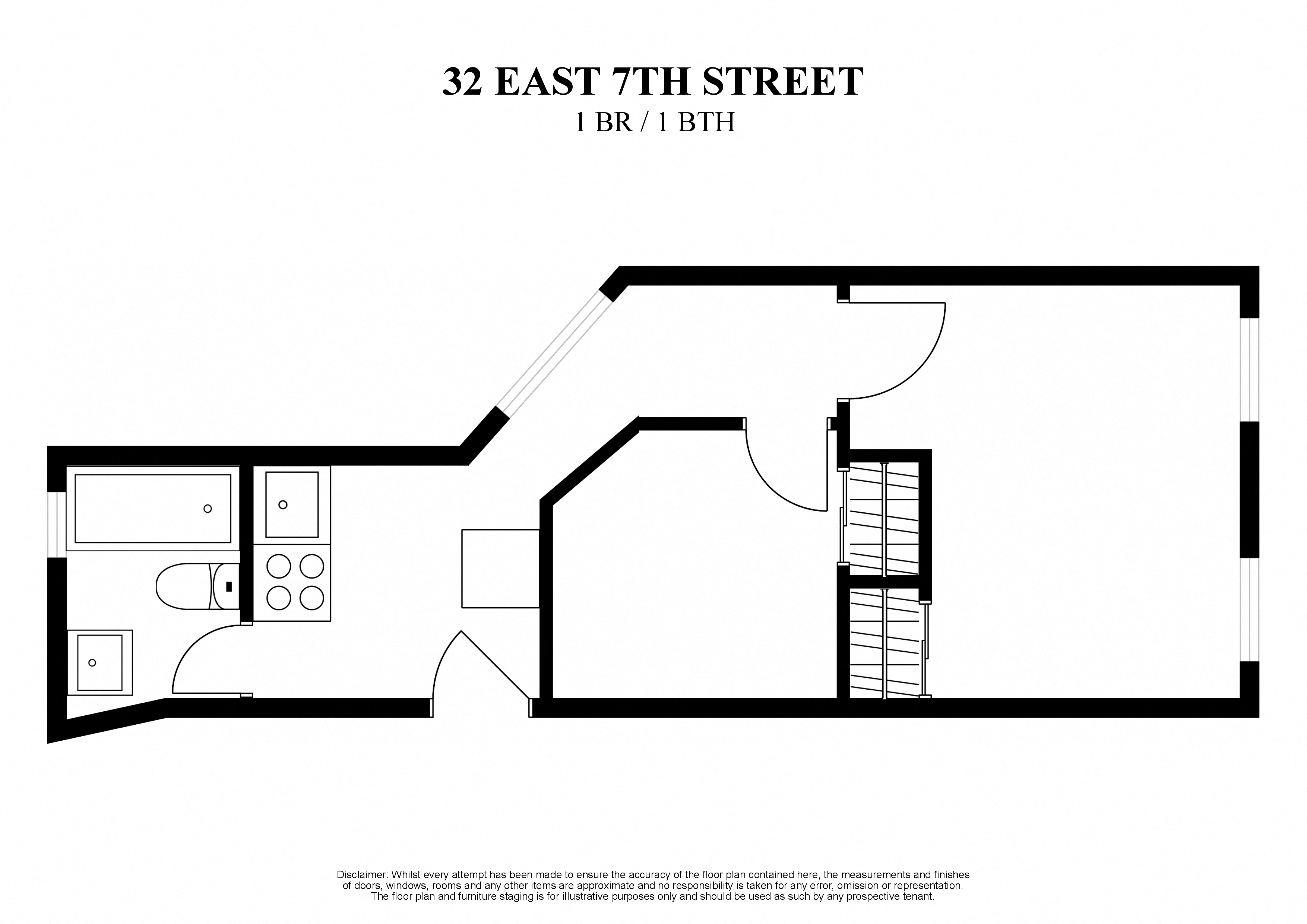 Floor plan for 1 bed, 1 bath